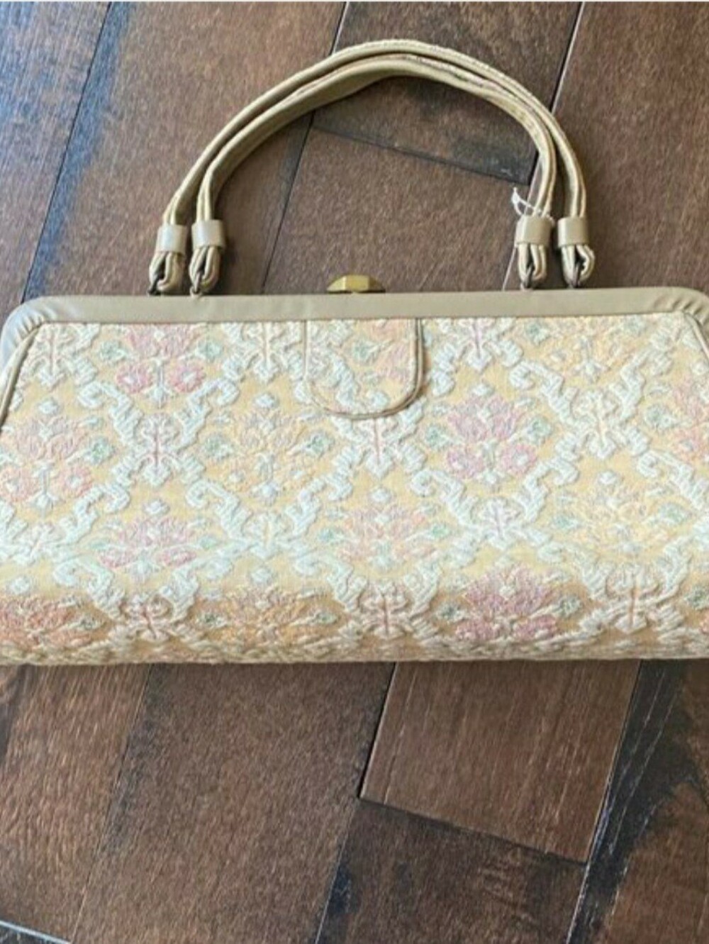 Vintage Tapestry,Beige and Soft Pink Brocade Shoulder Bag - Vintage